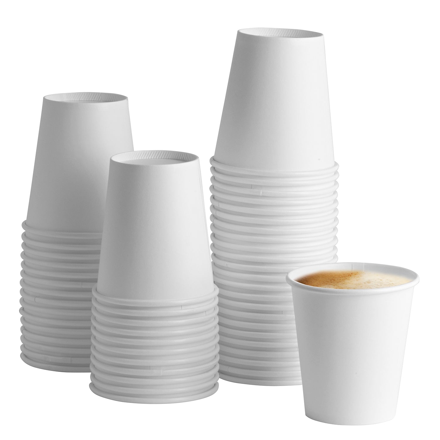 100 Pack] 10oz Disposable White Paper Coffee Cups with Black Dome