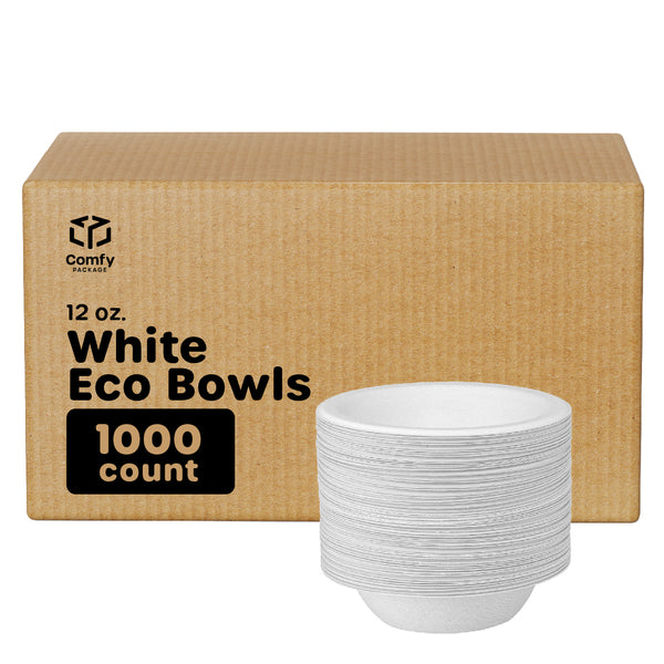 [Case of 1000] 100% Compostable 12 oz Heavy-Duty Soup Bowls Eco-Friendly Disposable Sugarcane Paper Bowls