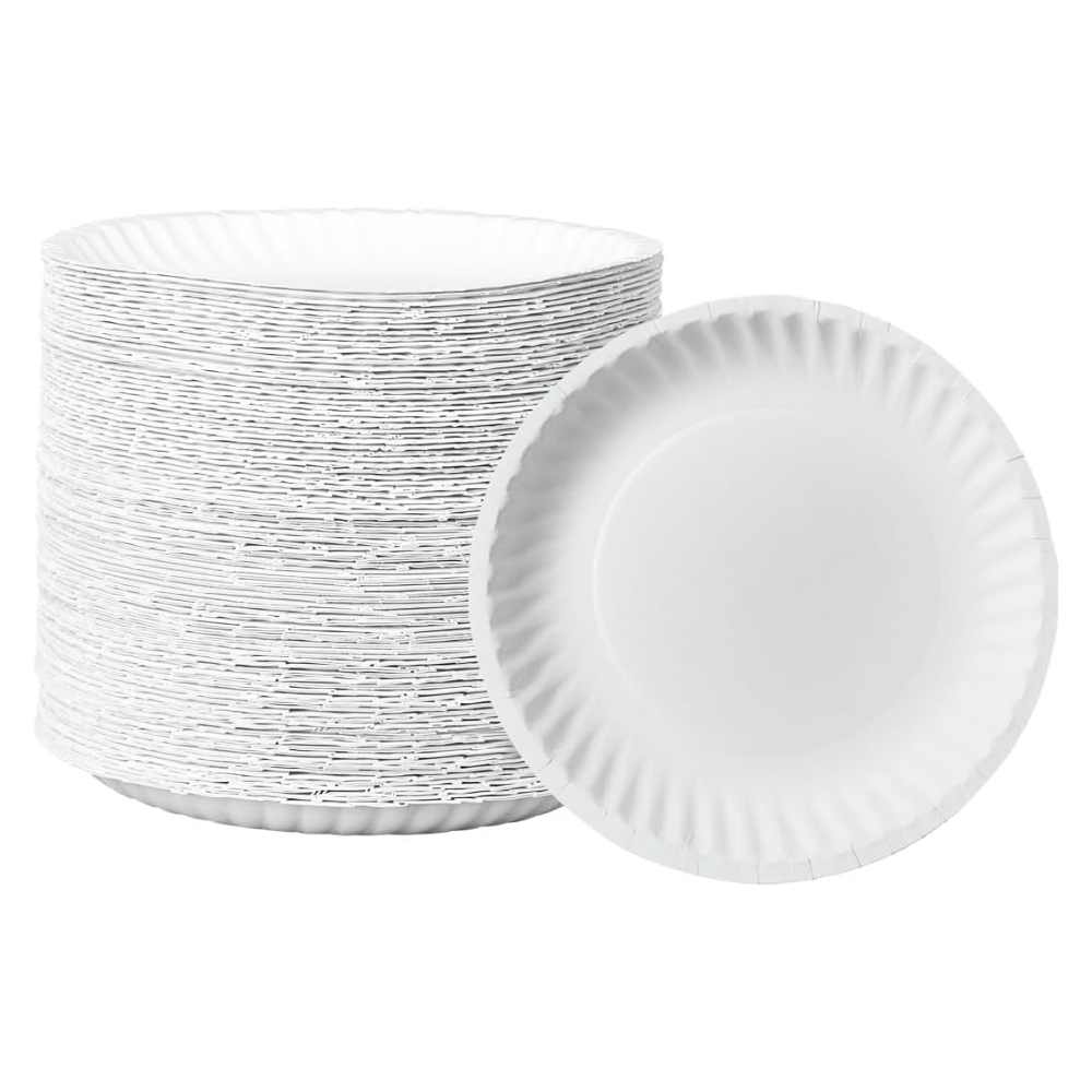 9 White Uncoated Paper Plate - 100/Pack