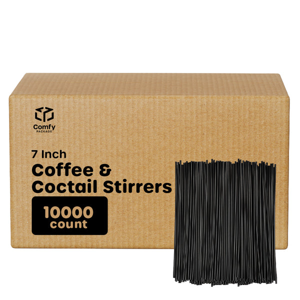 7 Inch Plastic Sip Stirrers/Straws - Disposable Stir Sticks for Coffee & Cocktail - Black