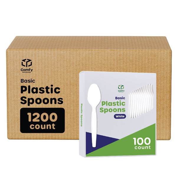 [Case of 1800] Heavy Duty Disposable Basic Plastic Spoons - White Teaspoons