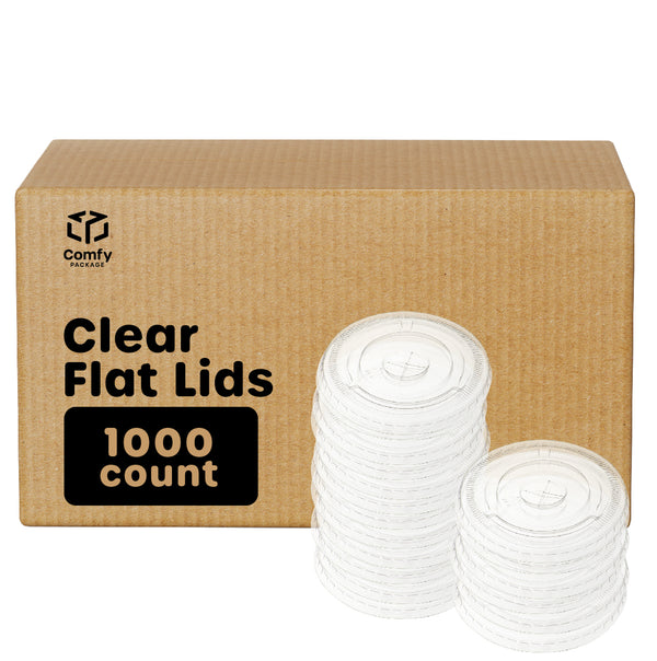 [Case of 1000] Clear (No Hole) Flat PET Plastic Lids 98mm Rim for 12, 16, 20 & 24 oz. Milkshake Cups…