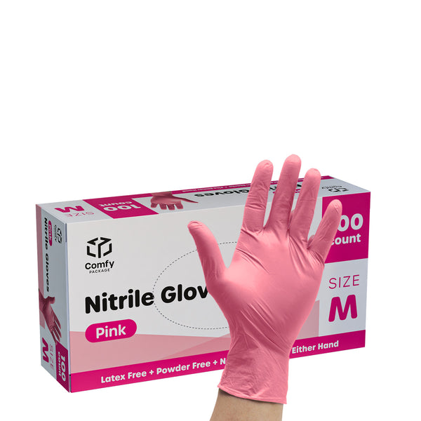 Pink Nitrile Disposable Gloves - Latex Free and Rubber Free | Non-Sterile Powder Free Gloves - Medium