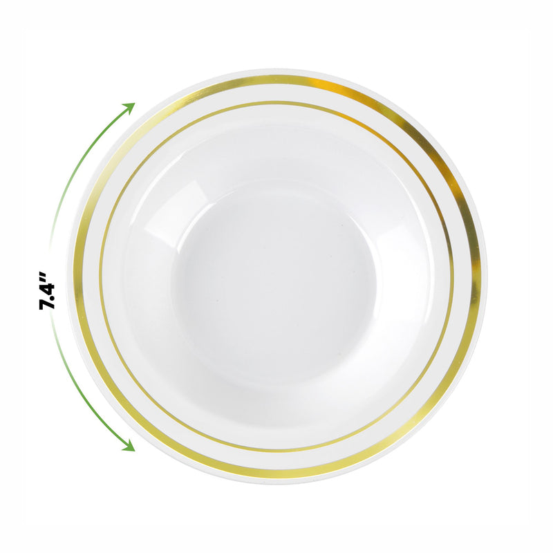SETUP [50 Piece 12 oz. Gold Trim Plastic Dessert Bowls - Premium Heavy-Duty Disposable Soup and Cereal Bowls