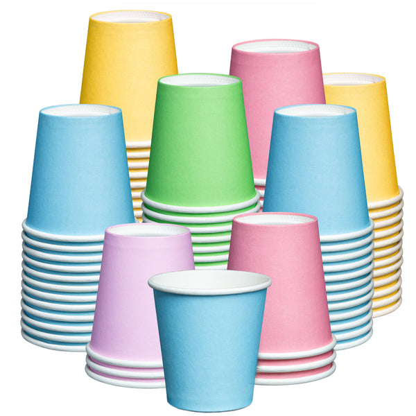 3 oz. Small Paper Cups, Disposable Mini Bathroom Mouthwash Cups - Assorted Colors