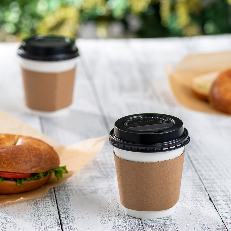 10 oz. Disposable Coffee Cups with Lids, Sleeves, Stirrers - To Go Paper Hot Cups
