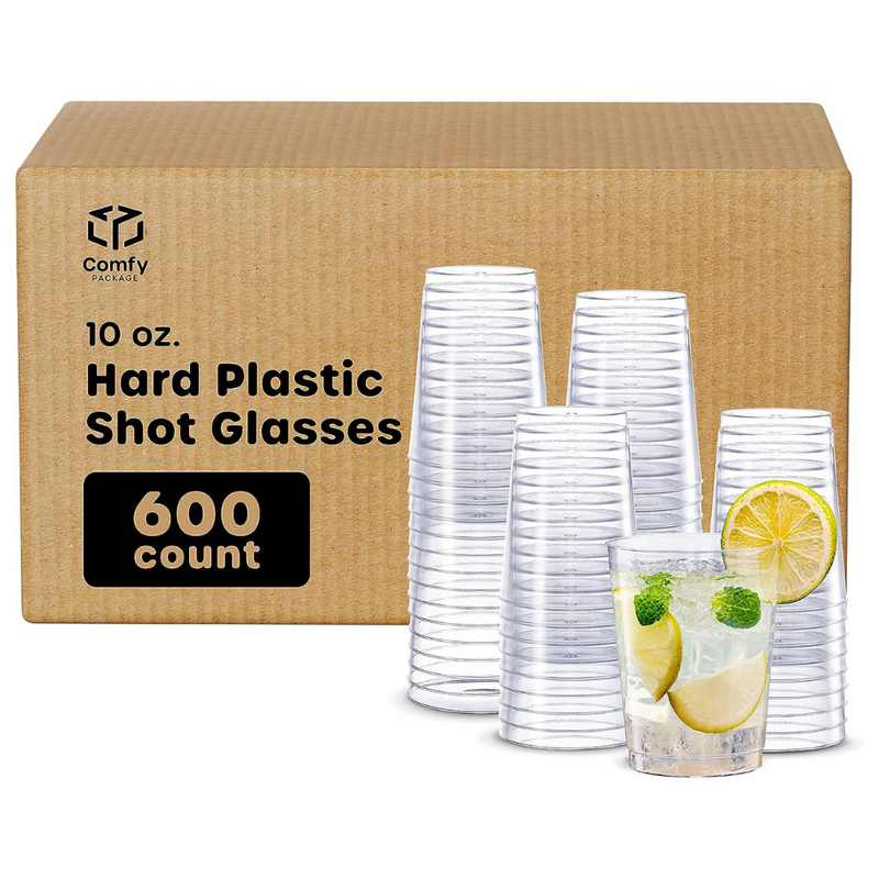 [Case of 600] Clear Hard Plastic Cups / Tumblers 10 oz. Small Disposable Party Cocktail Glasses