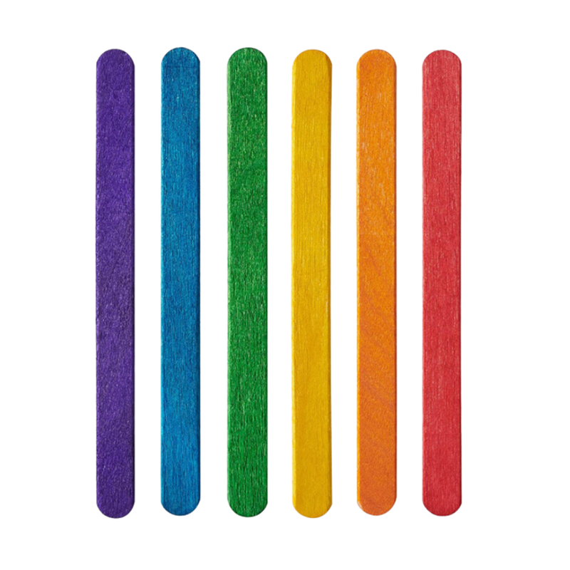  200 Sticks, Multi Color Popsicle Sticks 4.5 Inch Wood