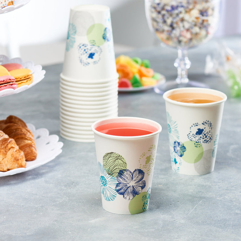 [Case of 1000] 12 oz. All Purpose Everyday Disposable Floral Design Paper Drinking Cups