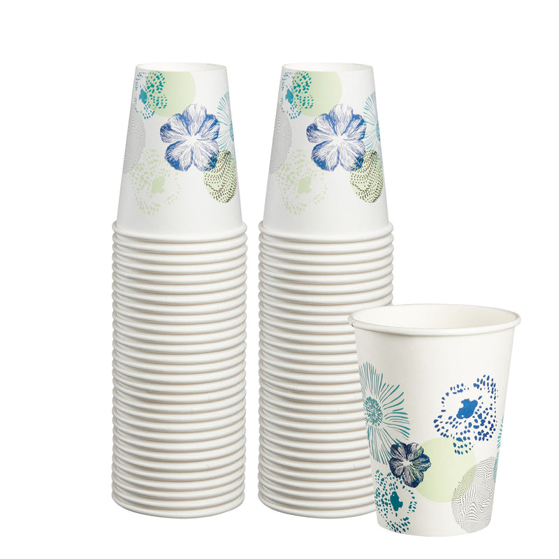 [Case of 1000] 12 oz. All Purpose Everyday Disposable Floral Design Paper Drinking Cups