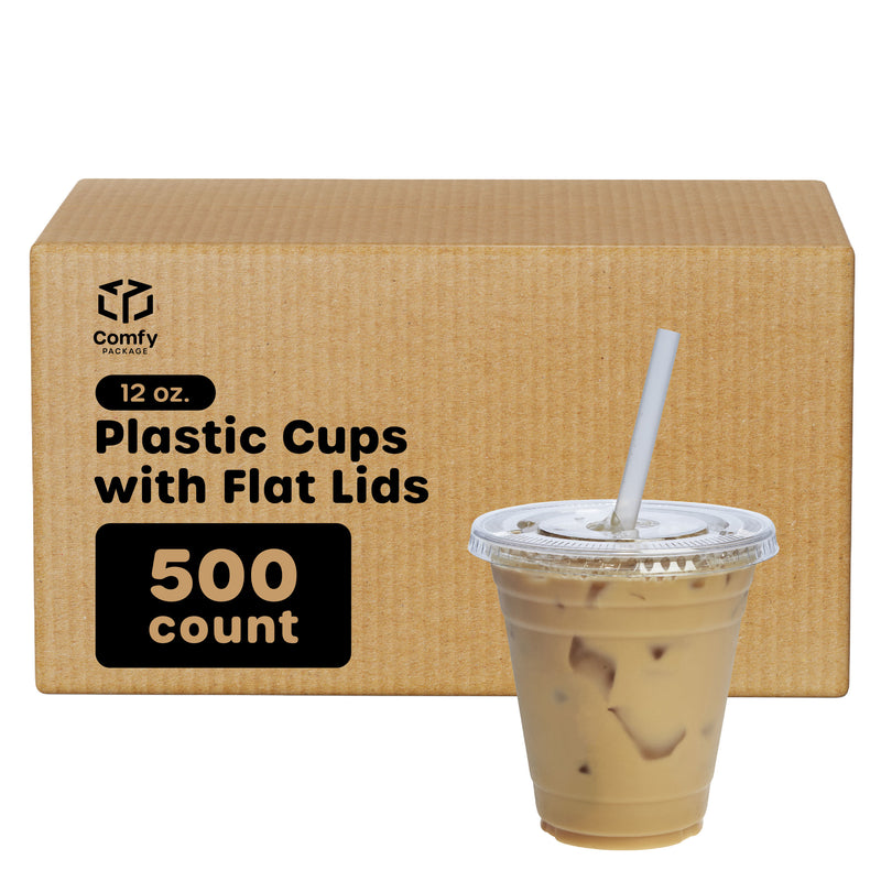 12 oz. Crystal Clear Plastic Cups With Flat Lids