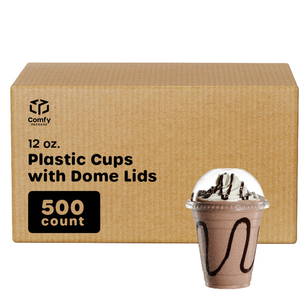 [Case of 500] 12 oz. Plastic Cups with Dome Lids