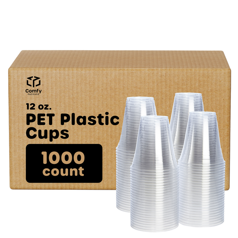 [Case of 1000] 12 oz. Crystal Clear PET Plastic Cups