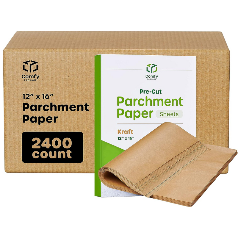 [Case of 2400] 12 x 16 Inch Precut Baking Parchment Paper Sheets Unbleached Non-Stick Sheets for Baking & Cooking - Kraft