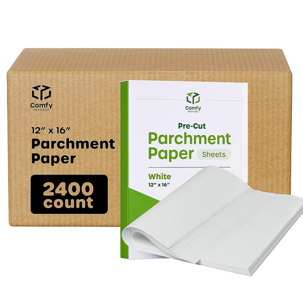 [Case of 2400] 12 x 16 Inch - Precut Baking Parchment Paper Sheets Non-Stick Sheets for Baking & Cooking - White