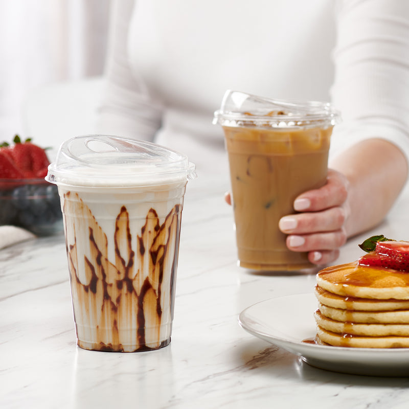 Comfy Package 16 oz. Crystal Clear Plastic Cups With Strawless Sip-Lids