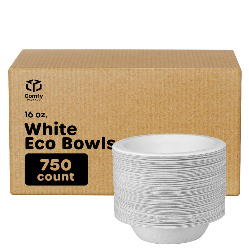 [Case of 750] 100% Compostable 16 oz. Heavy-Duty Bowls Eco-Friendly Disposable Sugarcane Paper Bowls