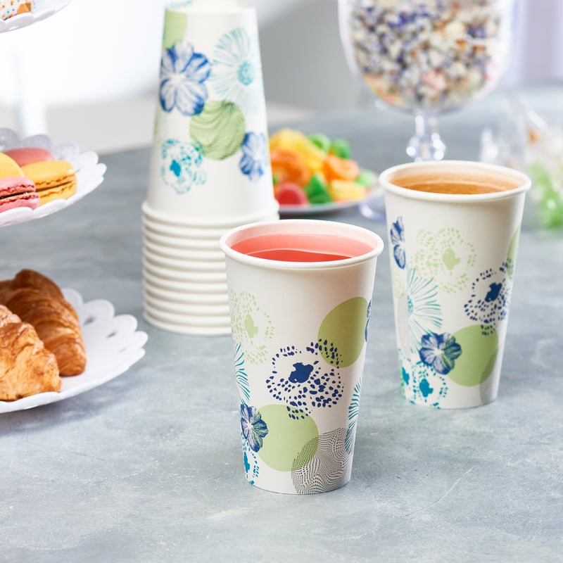 Comfy Package 16 oz. All Purpose Everyday Disposable Floral Design Paper Drinking Cups