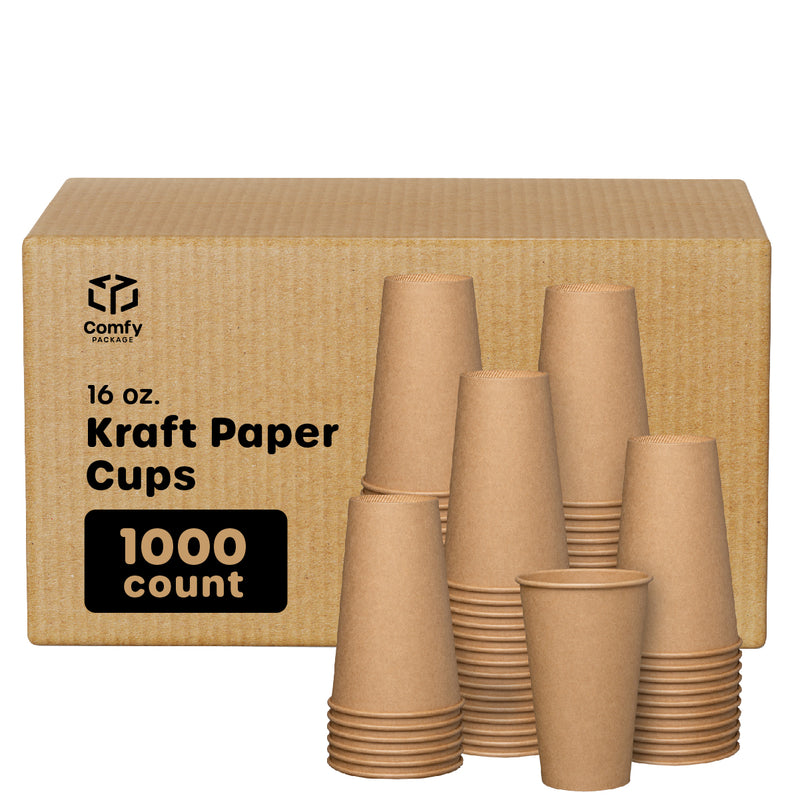 [Case of 1000] 16 oz. Kraft Paper Hot Coffee Cups - Unbleached