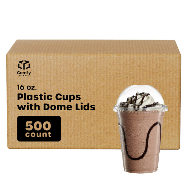 [Case of 500] 16 oz. Clear Plastic Cups with Dome Lids