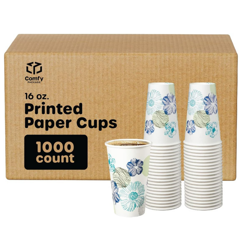 [Case of 1000] 16 oz. All Purpose Everyday Disposable Floral Design Paper Drinking Cups