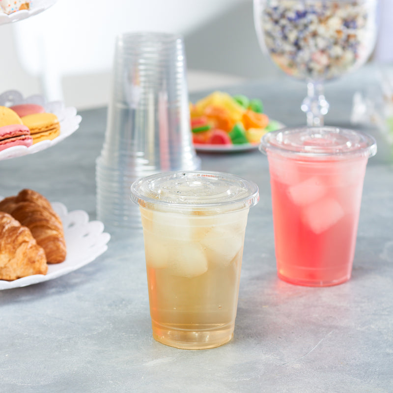 [Case of 500] 16 oz. Clear Plastic Cups with Flat Lids