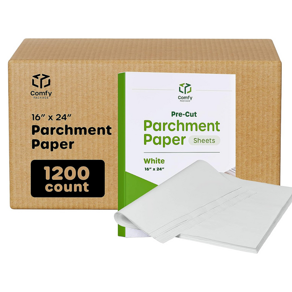 [Case of 1200] 16 x 24 Inch - Precut Baking Parchment Paper Sheets Non-Stick Sheets for Baking & Cooking - White