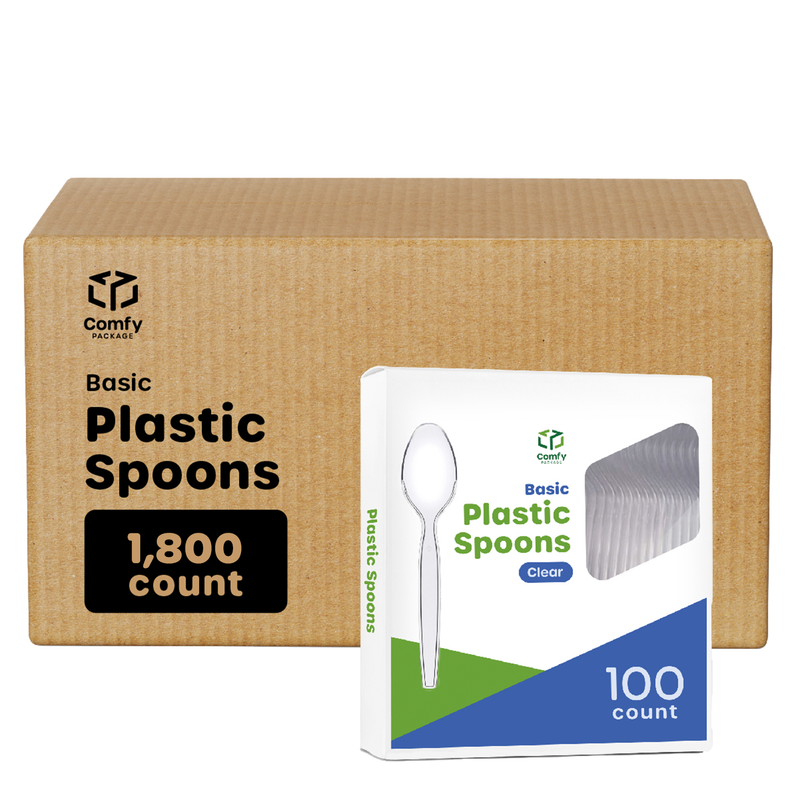 [Case of 1800] Heavyweight Disposable Basic Plastic Spoons - Clear