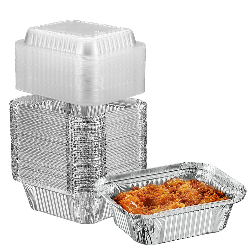 16 oz Disposable Aluminum Foil Pans with Clear Plastic Lids (50