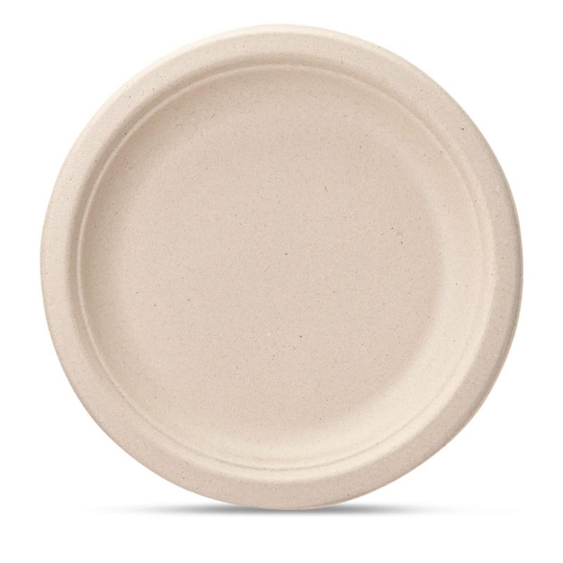 [Case of 1000] 100% Compostable 7 Inch Heavy-Duty Plate Eco-Friendly Disposable Sugarcane Paper Plates - Brown Unbleached