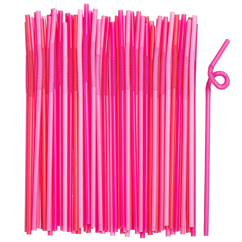 Long Flexible Disposable Plastic Drinking Straws - 10.02" High - Pink