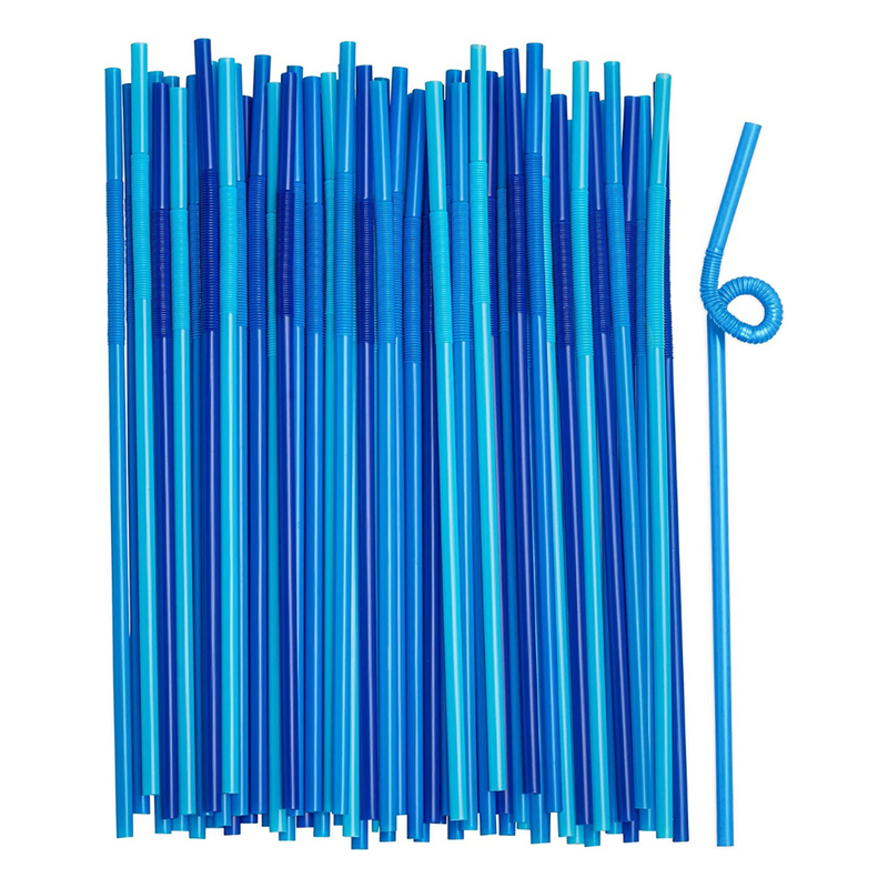 [Case of 6000] Long Flexible Disposable Plastic Drinking Straws - 10.02" High - Blue