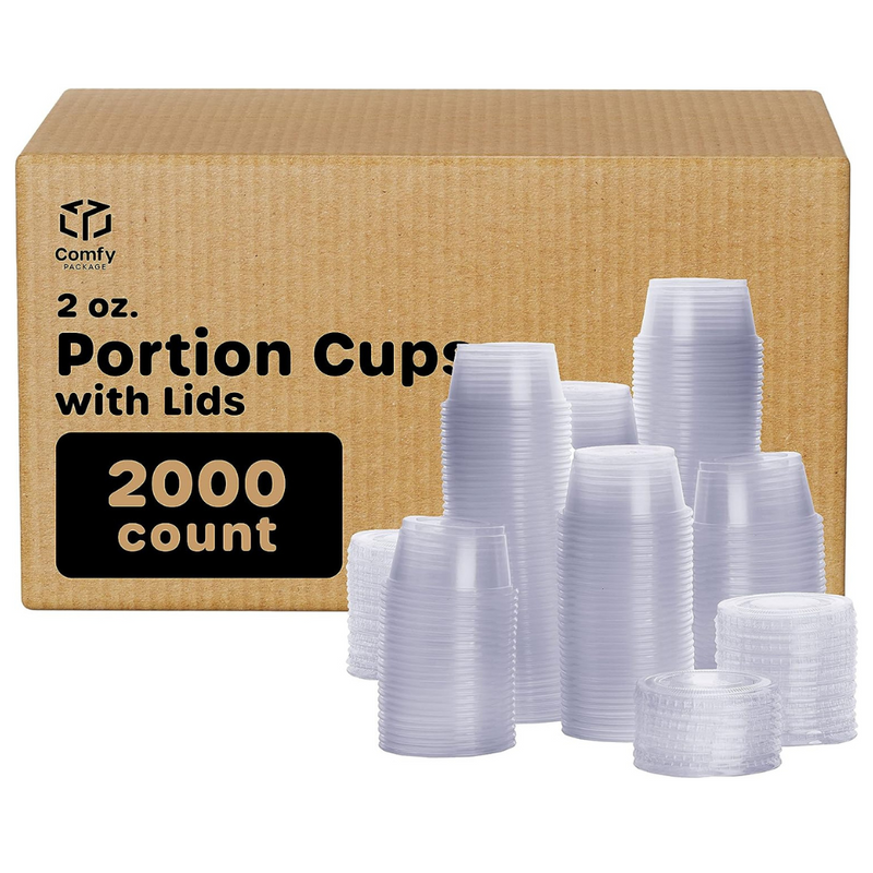 [Case of 2000] 2 oz. Plastic Portion Cups With Lids, Souffle Cups, Jello Shot Cups, Condiment Sauce Containers