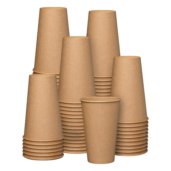 Disposable Coffee Cups - 12oz Ripple Paper Hot Cups - Kraft (90mm