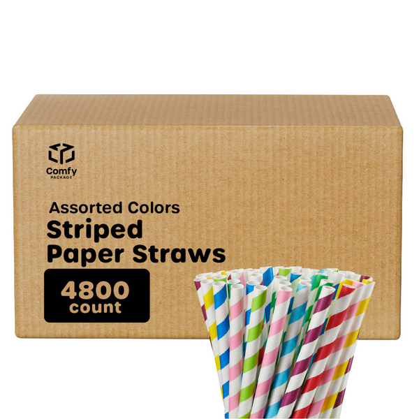 [Case of 4800] Jumbo Paper Smoothie Straws,100% Biodegradable - Assorted Colors