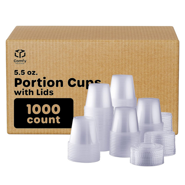 [Case of 1000] 5.5 oz. Plastic Disposable Portion Cups With Lids - Souffle Cups