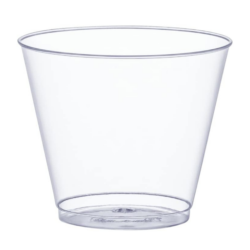 [Case of] Clear Hard Plastic Cups / Tumblers [9 oz. Squat] Small Disposable Party Cocktail Glasses