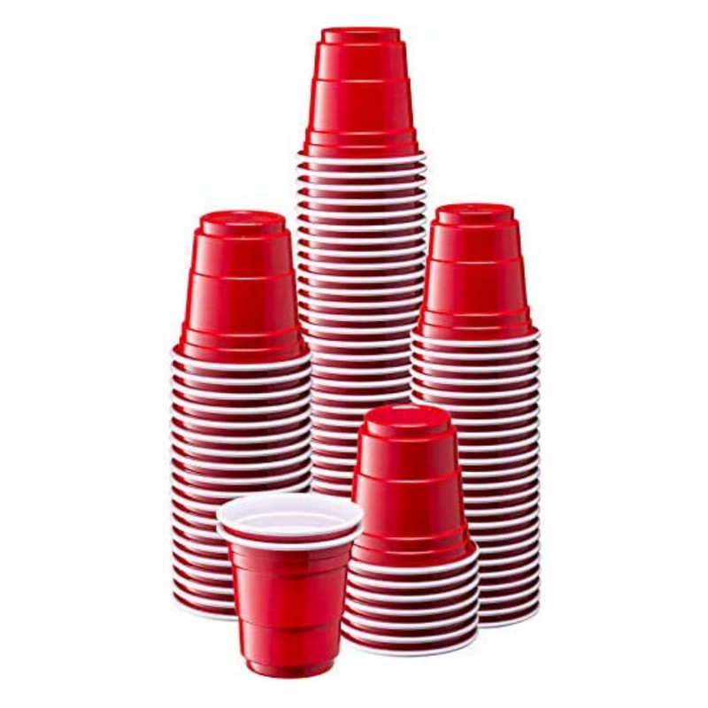 Comfy Package 300 Count 2 oz. Mini Plastic Shot Glasses - Red Disposable Jello Shot Cups