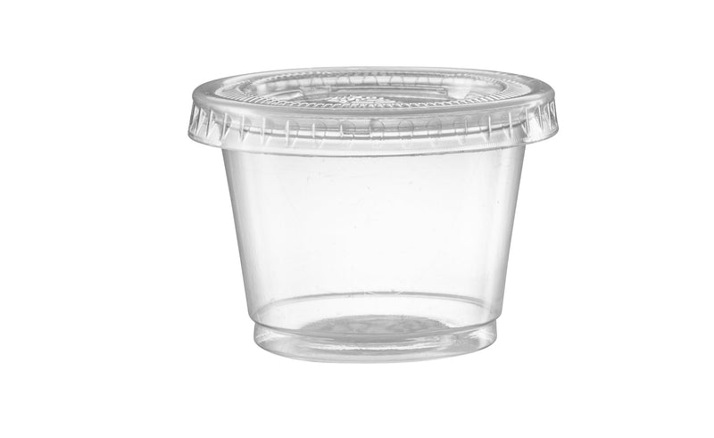 [Case of 2000] Pantry Value 1 oz. Cups with Lids, Small Plastic Condiment Containers for Sauce, Salad Dressings, Ramekins, & Portion Control