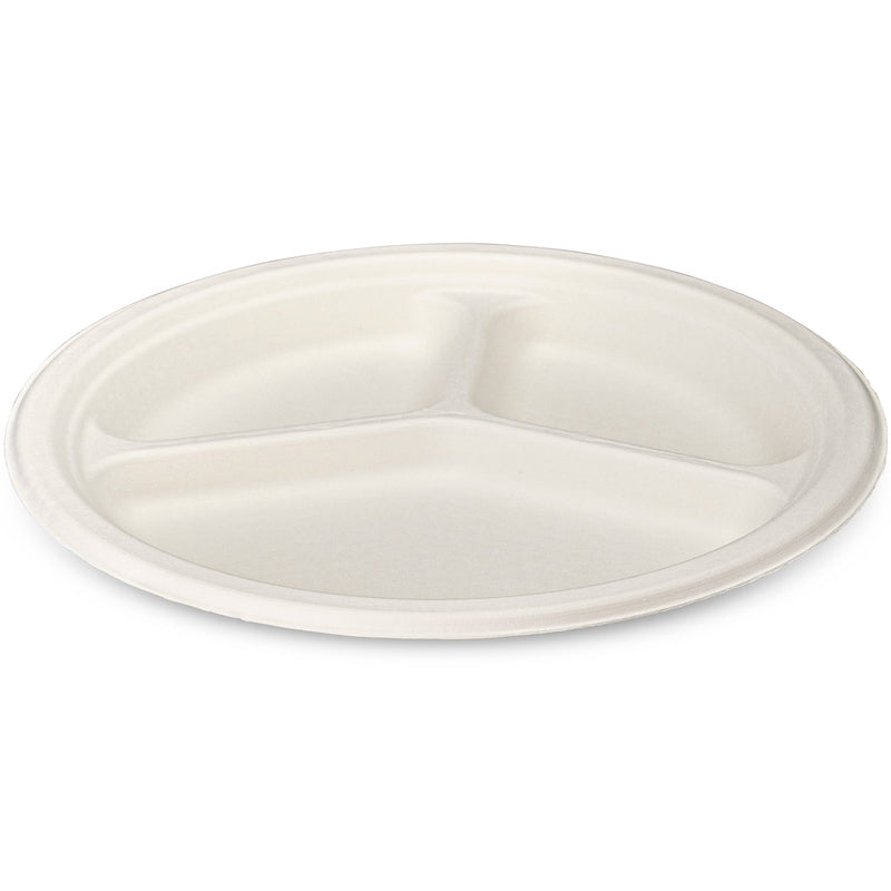 [Case of 500] 100% Compostable 9 Inch Heavy-Duty Plates 3 Compartment Eco-Friendly Disposable Sugarcane Paper Plates
