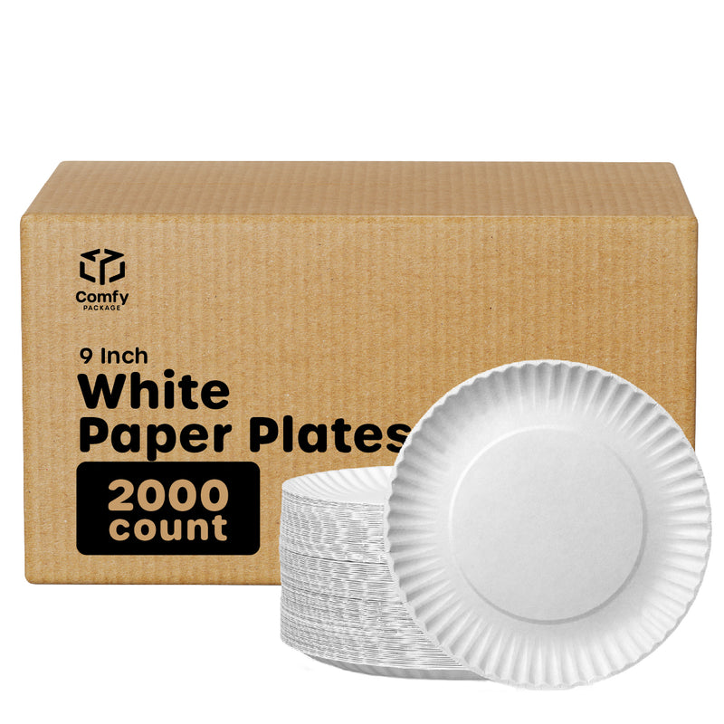 Disposable White Uncoated Paper Plates 9 Inch Large