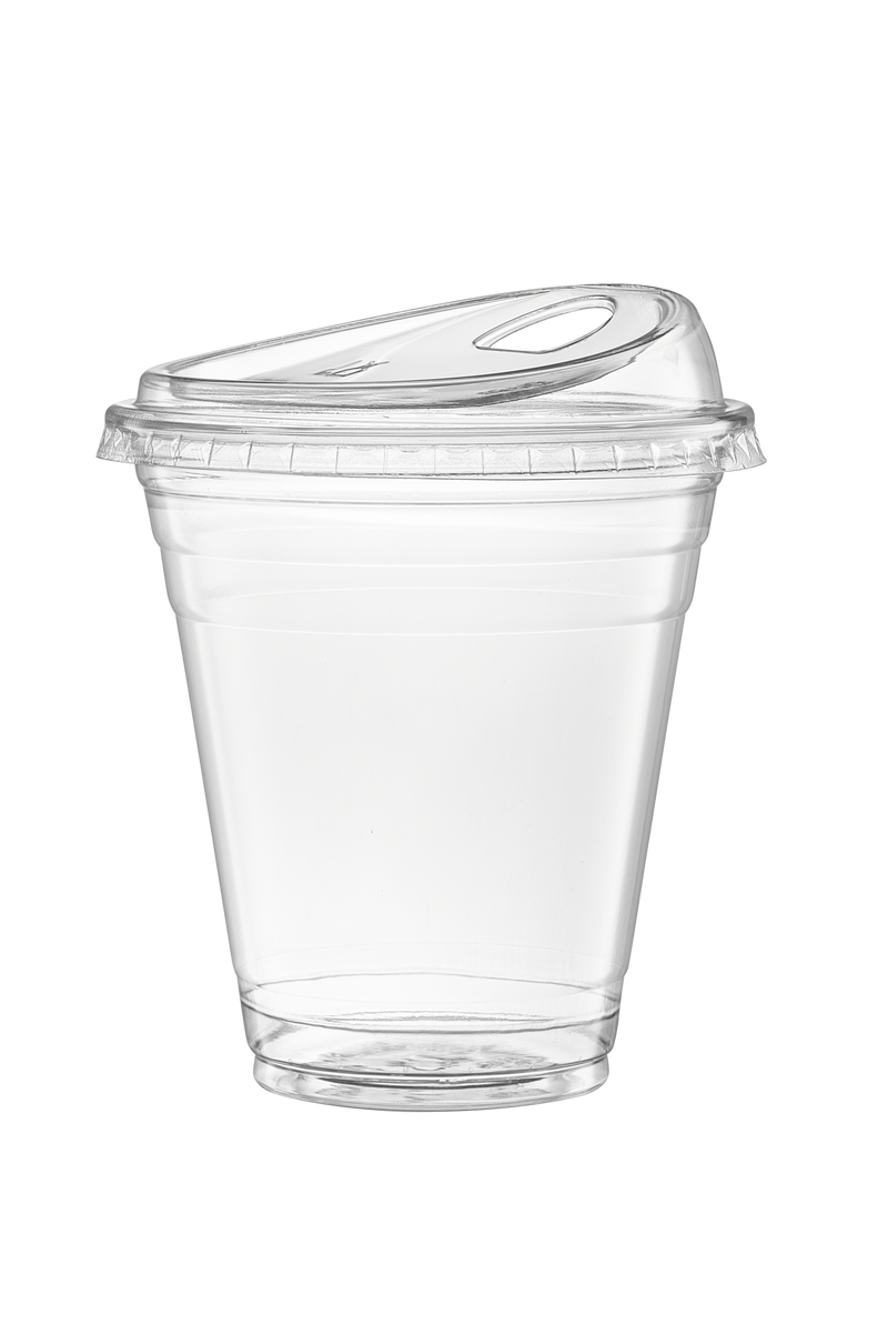 Comfy Package 12 oz. Crystal Clear Plastic Cups With Strawless Sip-Lids