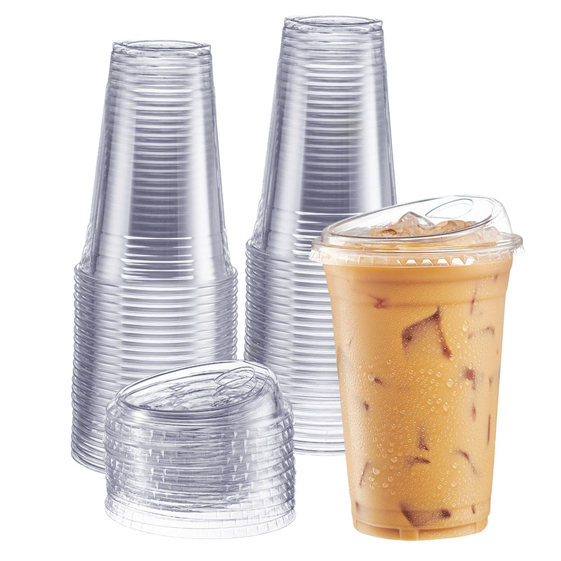 100 PACK] 12 oz Cups, Iced Coffee Go Cups and Sip Through Lids, Cold  Smoothie, Plastic Cups with Sip Through Lids, Clear Plastic Disposable  Pet Cups