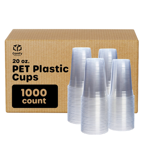 [Case of 1000] 20 oz. Crystal Clear PET Plastic Cups