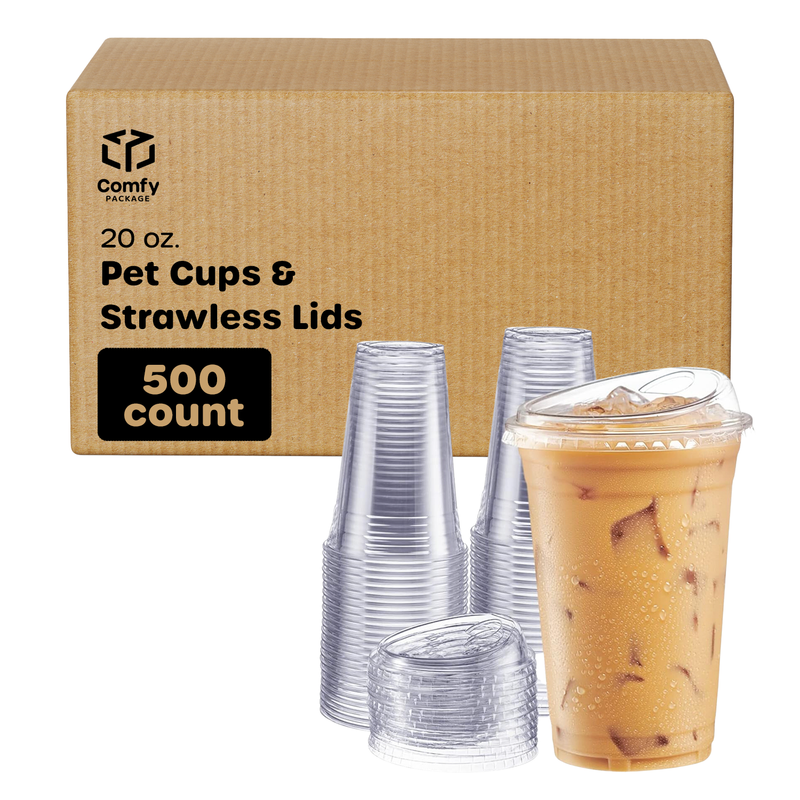 [Case of 500] 20 oz. Crystal Clear Plastic Cups With Strawless Sip-Lids