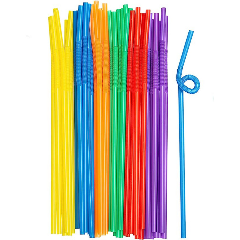 Long Flexible Disposable Plastic Drinking Straws - 10.02" High - Assorted Colors