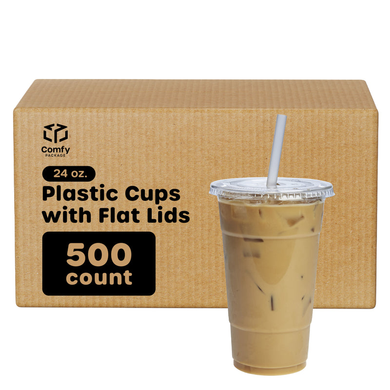 24 oz. Crystal Clear Plastic Cups with Flat Lids