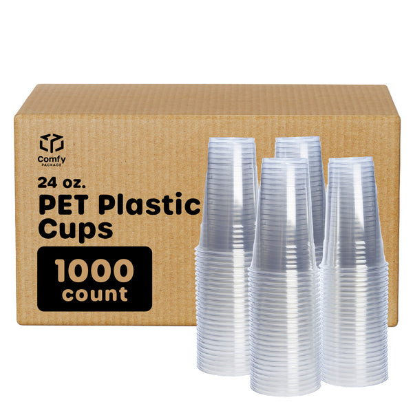 [Case of 1000] 24 oz. Crystal Clear PET Plastic Cups