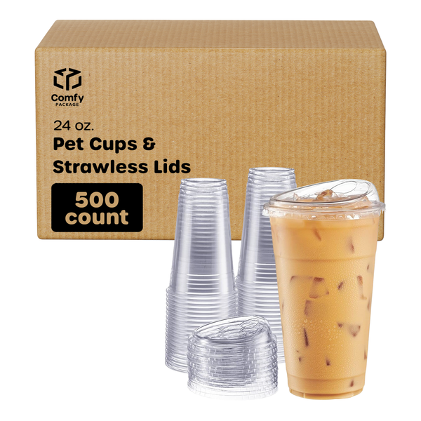 Comfy Package [50 Sets] 12 oz. Crystal Clear Plastic Cups With Strawless  Sip-Lids - Yahoo Shopping