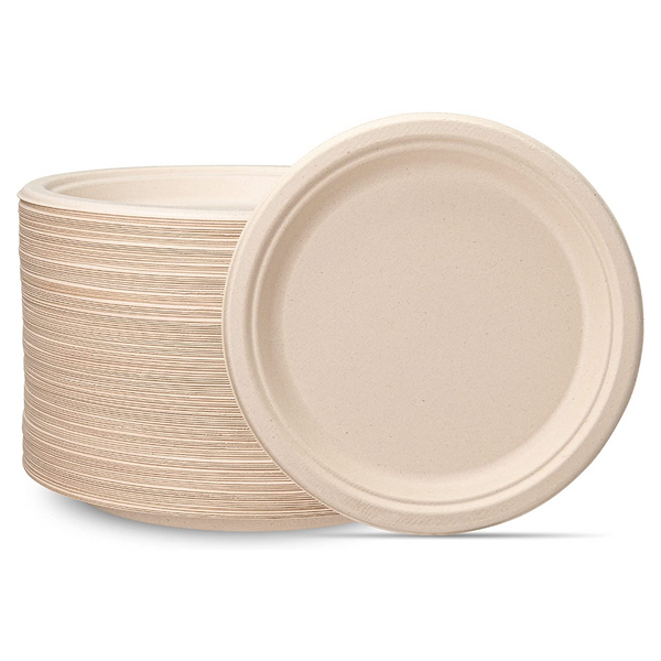Comfy Package Disposable Kraft Uncoated Paper Plates, 9 inch Large- Unbleached